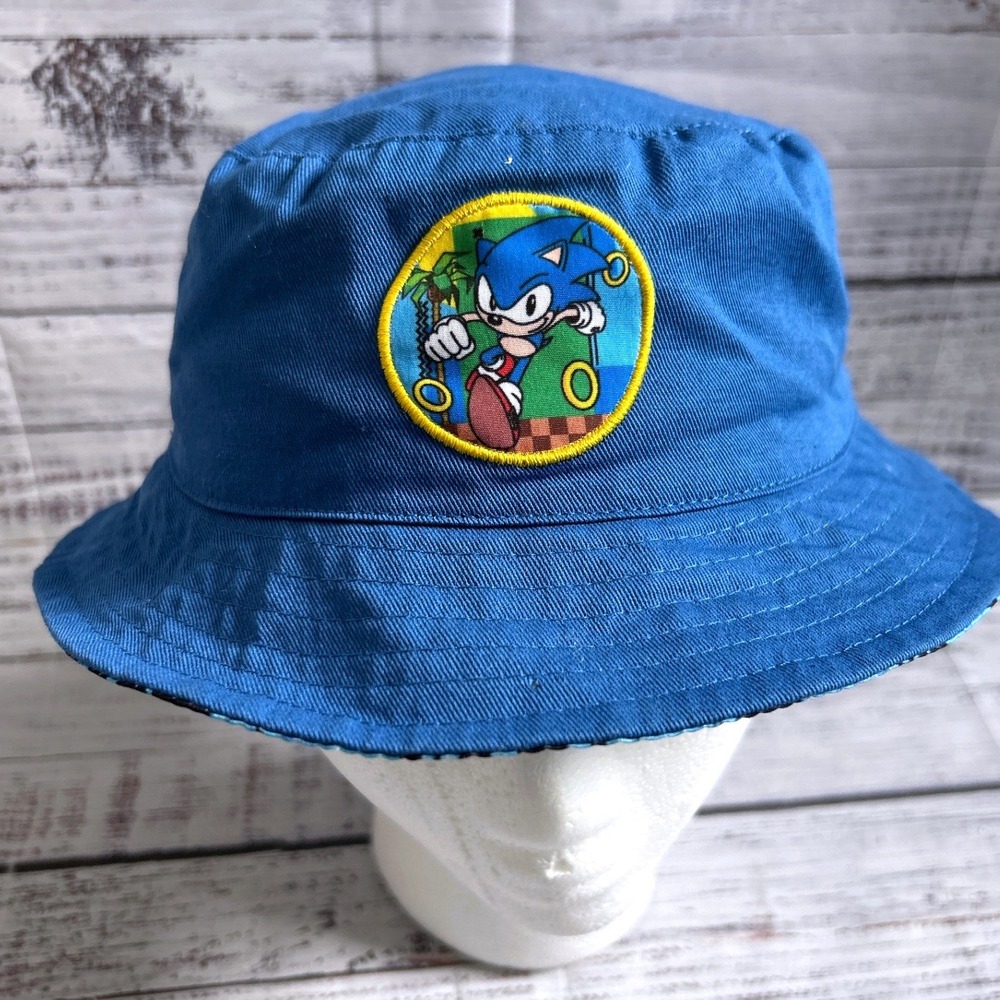 Sonic The Hedgehog Bucket Hat Blue Embroidered Patch Character Print Lining